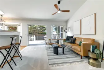 Family room overlooks the backyard and large deck