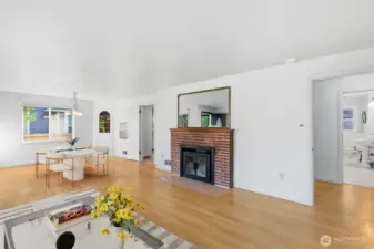 Living Room with wood burning fireplace.