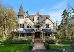 Stunning custom-built Victorian estate in Gig Harbor offers over 3.5 acres of privacy and seclusion. (2 parcels sold together)