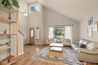 Dining space flows into the living room.