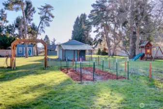 fenced, irrigated garden area and chicken coop.