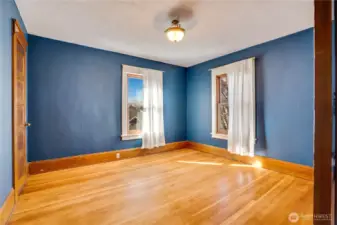 Windows face south and west in this back corner bedroom.