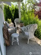 Inviting shaded and private front porch is very roomy.