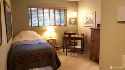 Another view to ivy covered hill outside bedroom.