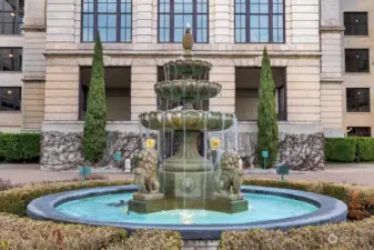 A water feature in the courtyard adds to the appeal of this iconic landmark.