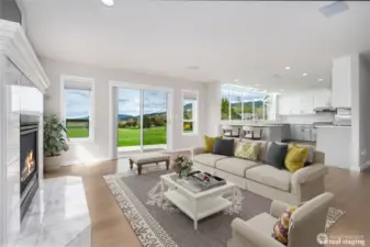 Virtually staged family room.