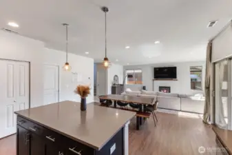 Kitchen view into living room