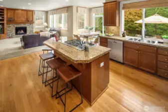 The kitchen comes with a nice island featuring a gas cooktop & down draft venting, and breakfast bar!  Beautiful hardwood floors & Granite Counter Tops