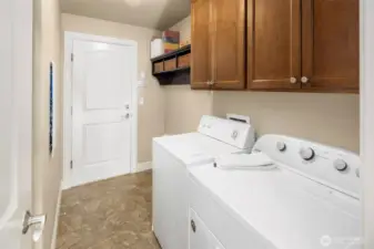 The big laundry room coming in off the garage with nice cabinet space, sink behind the door to the left, and full size laundery machines included.  Security System is there if you want it.