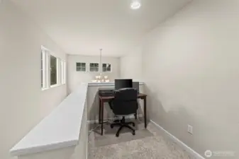 Convenient workspace at the top of the stairs.