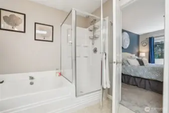 Primary soaking tub and shower
