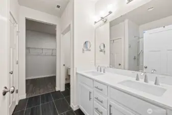 Quartz Slab Dual Sink Vanity, Private Water Closet, & Lrg Walk-in Closet!