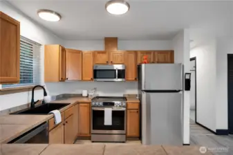 Kitchen with new stainless-steel appliances