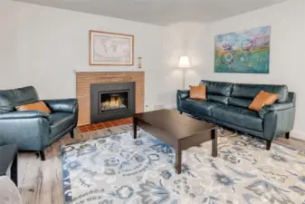 Welcome to your new living room with gas burning fireplace