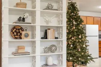 Built-in shelving in the living room.