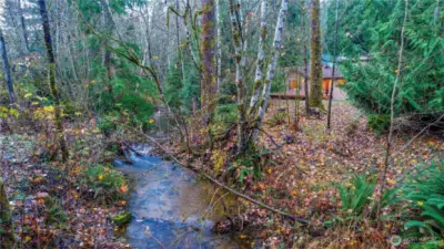 Flat sunny lot, large grassy yard and creek access