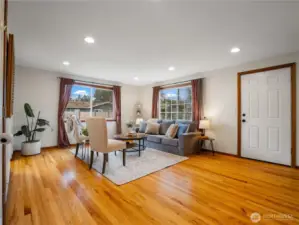 The large windows let in a lot of natural light.