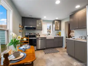 This kitchen has room for eating, cooking and so much more.