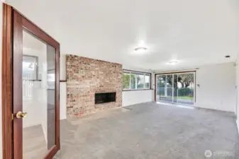 Basement Rec-room with wood burning fireplace