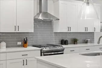 5 burner stainless steel gas range and sleek hood- designed for chefs and entertainers alike.