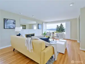 Expansive Lake Washington and mountain views from your livingroom.