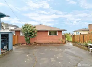 Large backyard patio.
