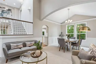 The home is rich with architectural accents, including graceful curved passageways, elegant ceiling details, crown molding and thoughtfully placed accent and spot lighting throughout.