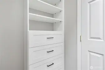 and organization shelving and drawers below.