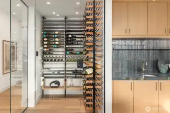 Temperature Controlled Statement Wine Room with Frameless Glass Enclosure