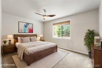 Primary Bedroom w/Ceiling Fan for Comfortable Nights, Virtually Staged