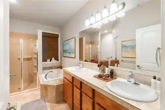 Primary 5 piece Bathroom w/Updated Shower, Virtually Staged