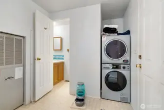 utility room with Half bath and new washer and dryer