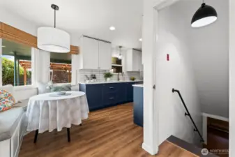 Near the breakfast nook, discover a door to the partially finished basement, including a relaxing dry sauna.