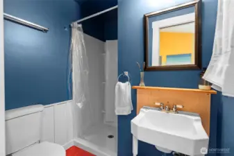 The bathroom is an efficient use of space.