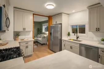 Kitchen view from the slider to the deck.