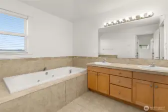 Jetted tub and dual vanity