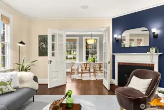 French doors separate living and dining