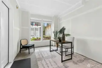 Flex space could be walled in to make full time office or gym.