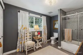 Have you EVER seen such a spacious "powder room" . . . Full bath -- for guests or taking your time bathing, this room is impressive!