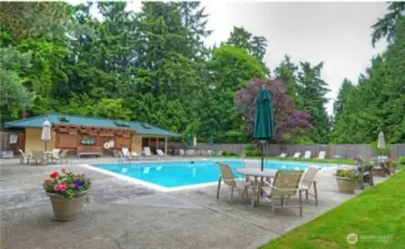 Community pool with tennis courts.