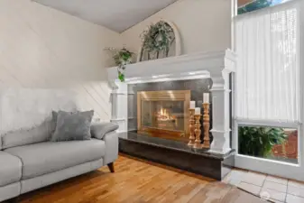 Enjoy the grand fire place on chilly winter nights, complete with a secret storage space withing the mantel, and smart lighting.