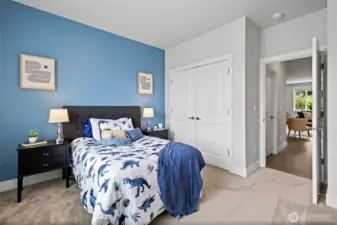 Bedroom thoughtfully positioned near main bathroom combining privacy and convenience.