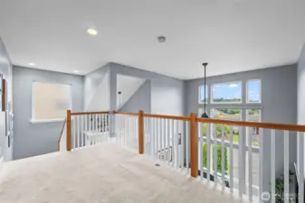 Upstairs loft hallway has additional space for hobbies.