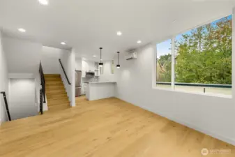 LVP flooring found on every floor of home. Waterproof, stain resistant, extremely easy to clean!