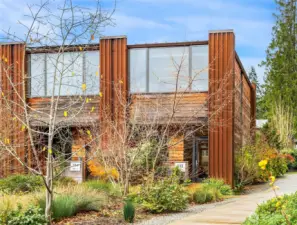 The front porch faces east, overlooking the Grove