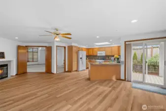 Spacious great room off of the kitchen. French doors and a pocket door in the kitchen to close off the area if needed