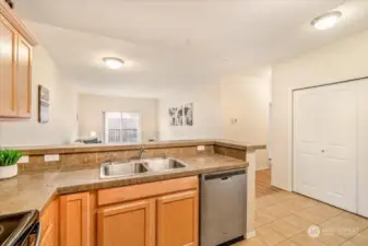 Wide open living space with a closet to use for your pantry!