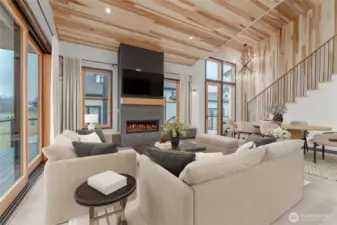 Virtually staged - Living room and fireplace