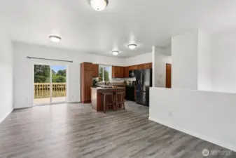 Upper Level Living Room + Dining Room + Kitchen