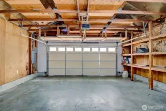 Ample storage in the roomy two car garage.